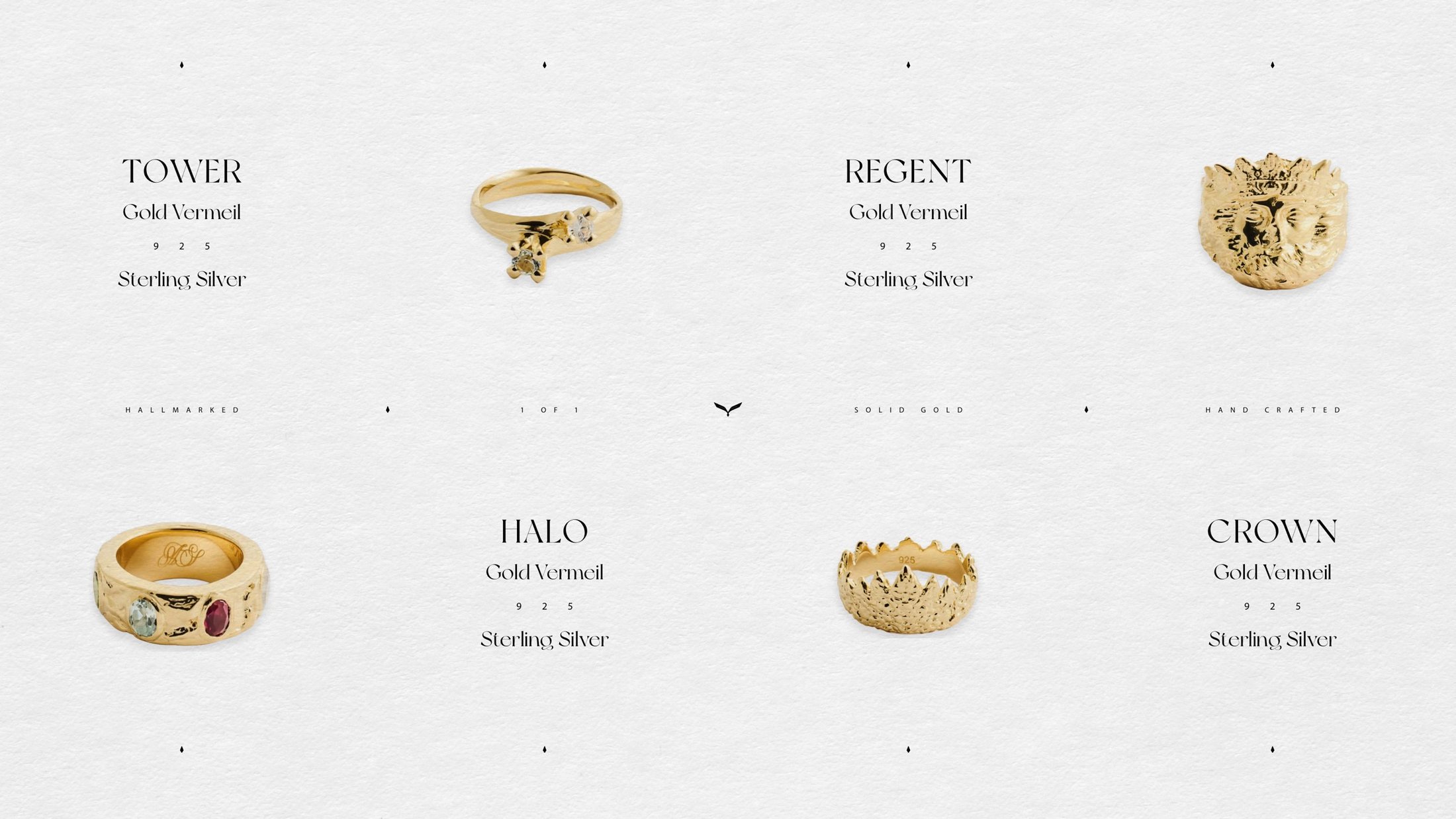 The collection page: Tower, Regent, Halo and Crown