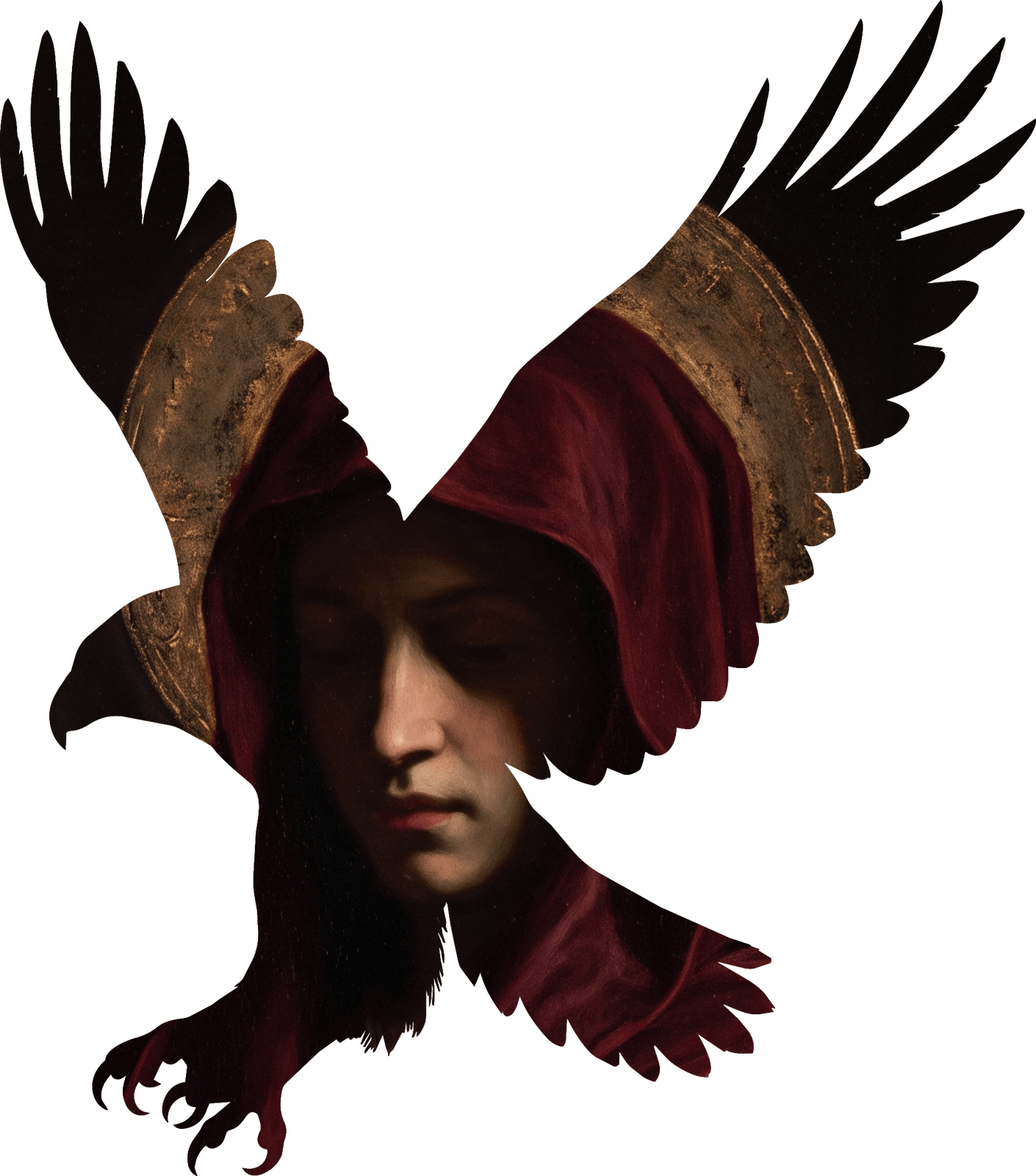 The Acauã falcon mark, a falcon mask drawn in outline