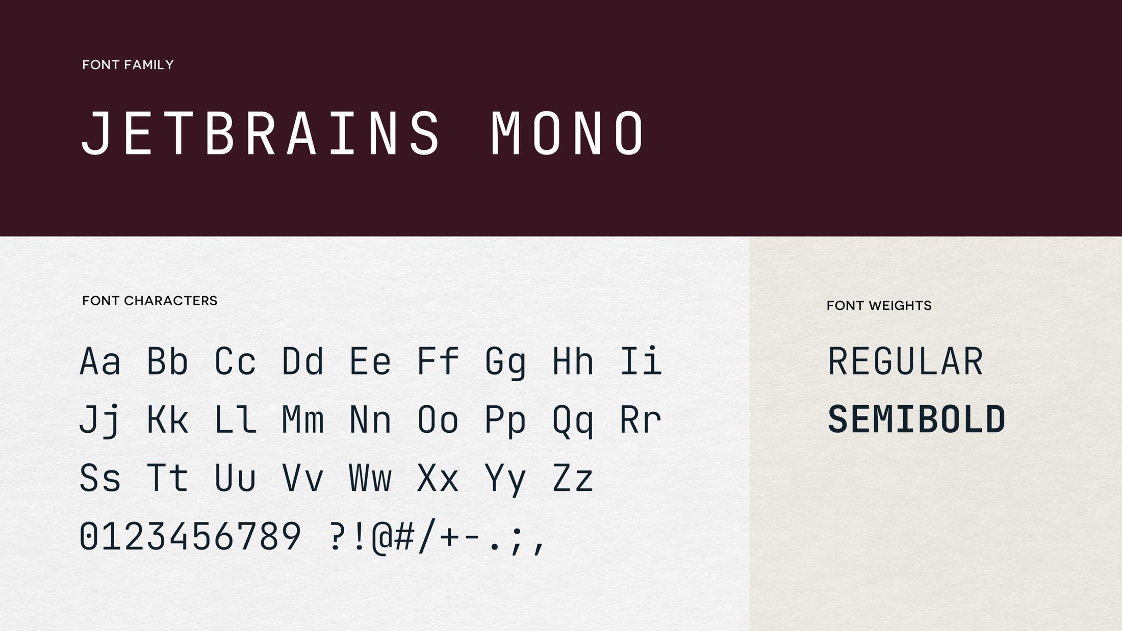 JetBrains Mono typeface specimen