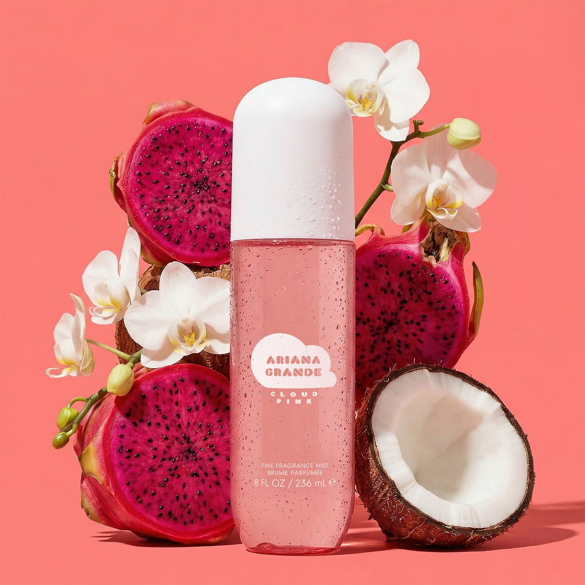 Cloud Pink mist with dragon fruit, orchid and coconut on coral