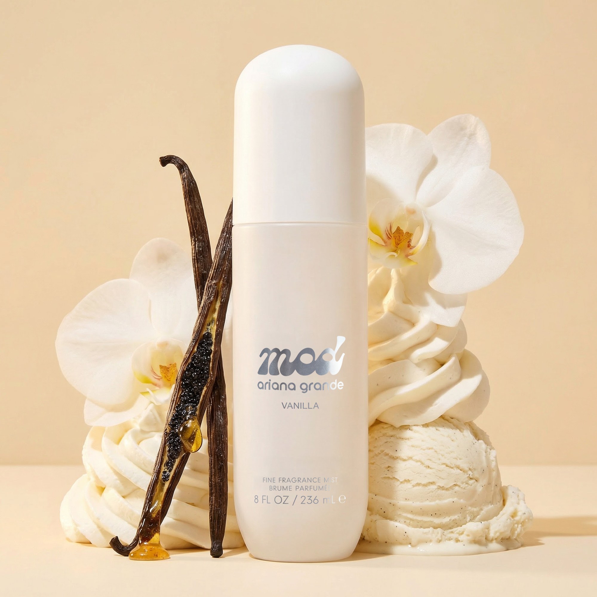 mod vanilla with vanilla pods, meringue and orchid on cream