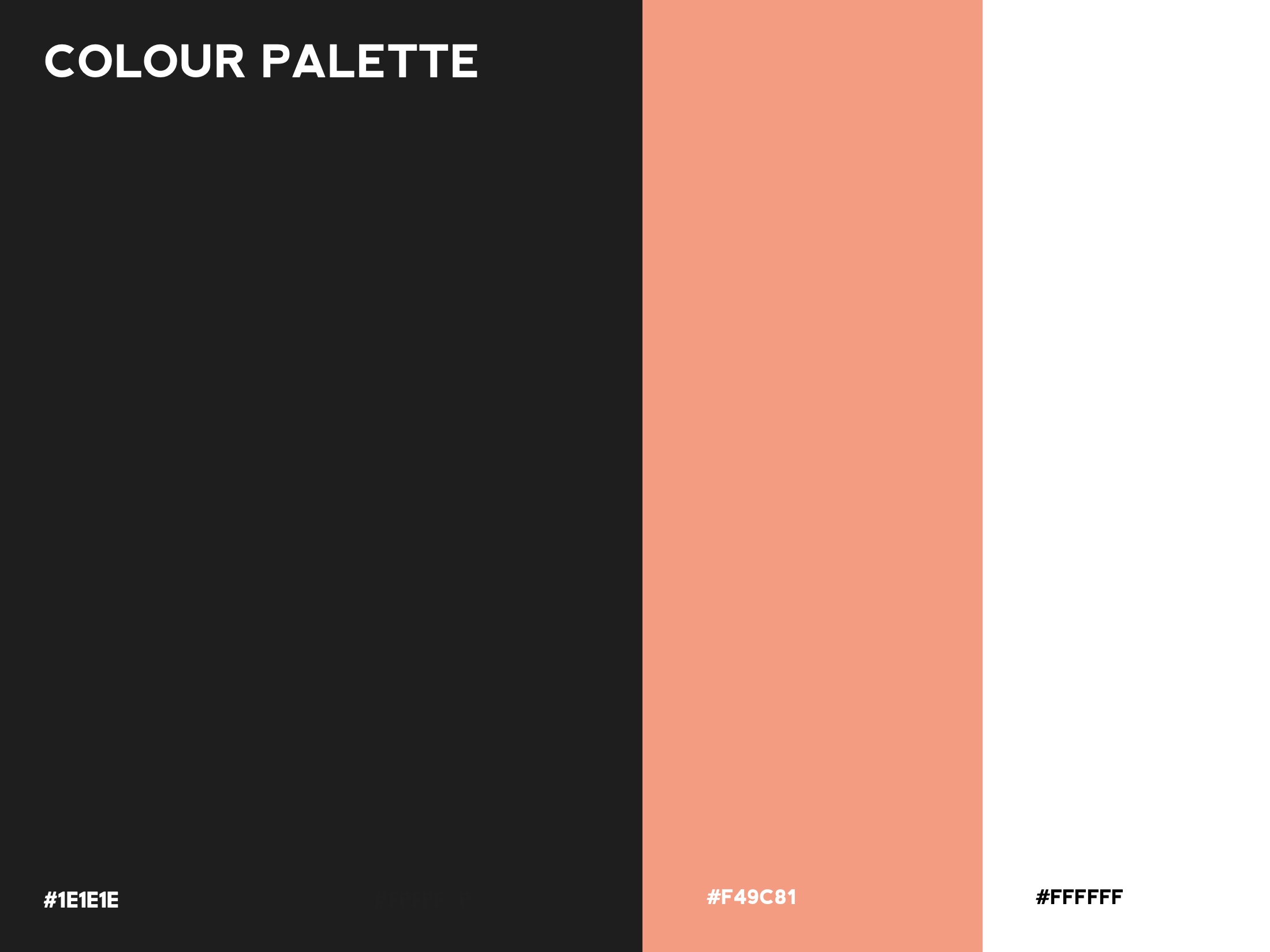 The palette: near-black, coral and white