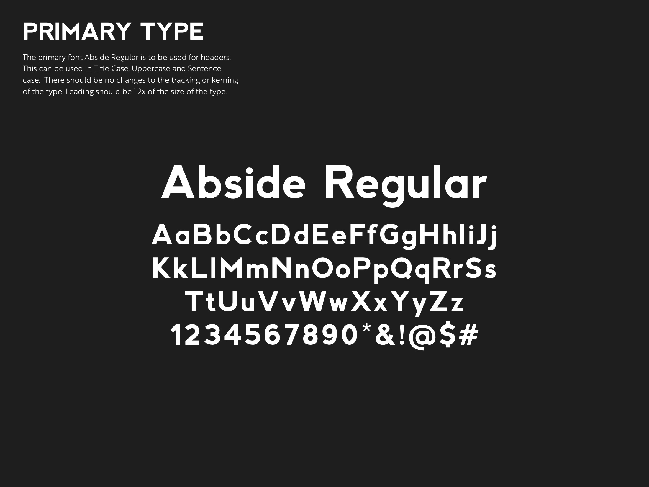 Primary typeface: Abside Regular