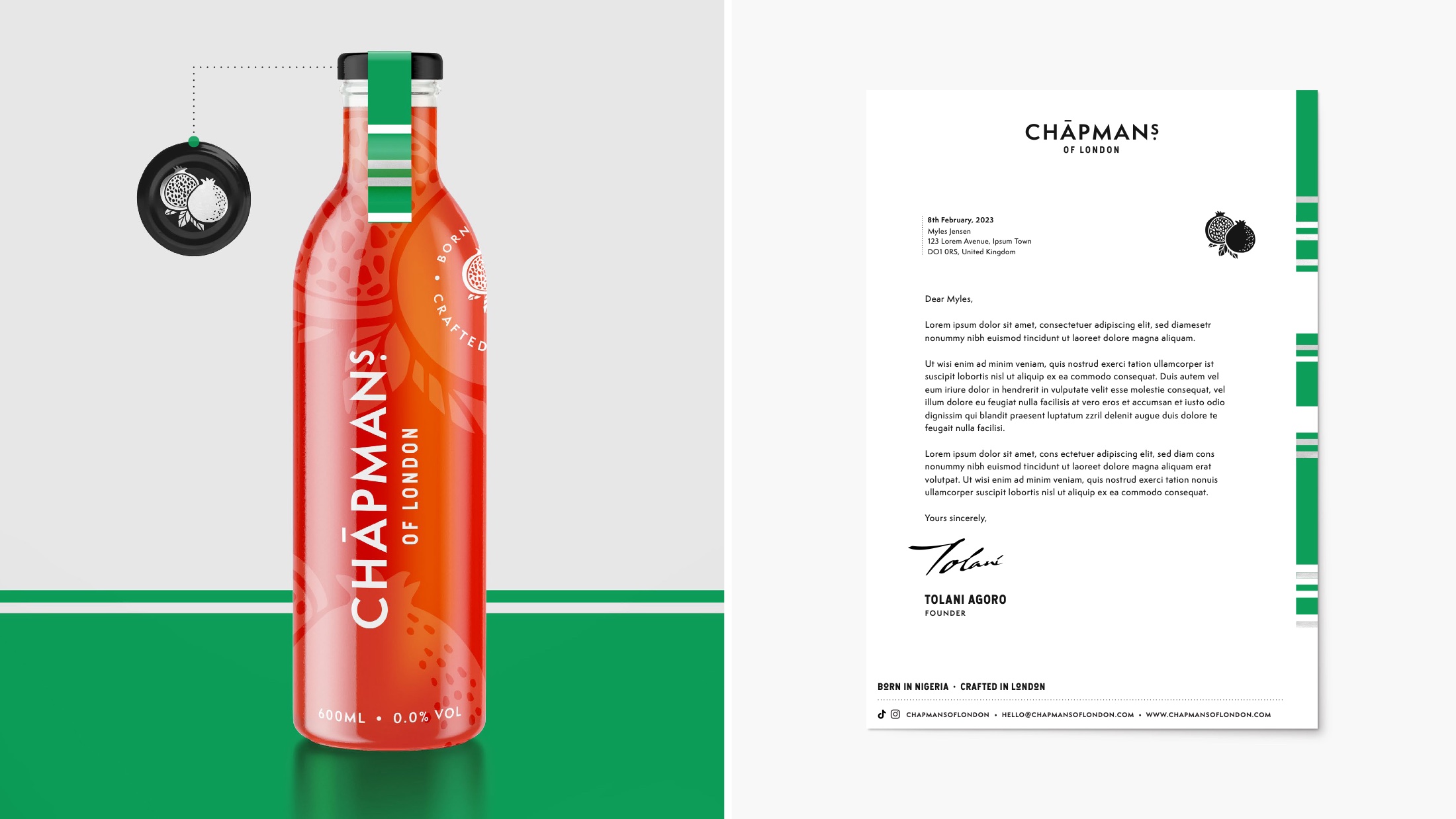 The Chapmans bottle, red variant, with letterhead