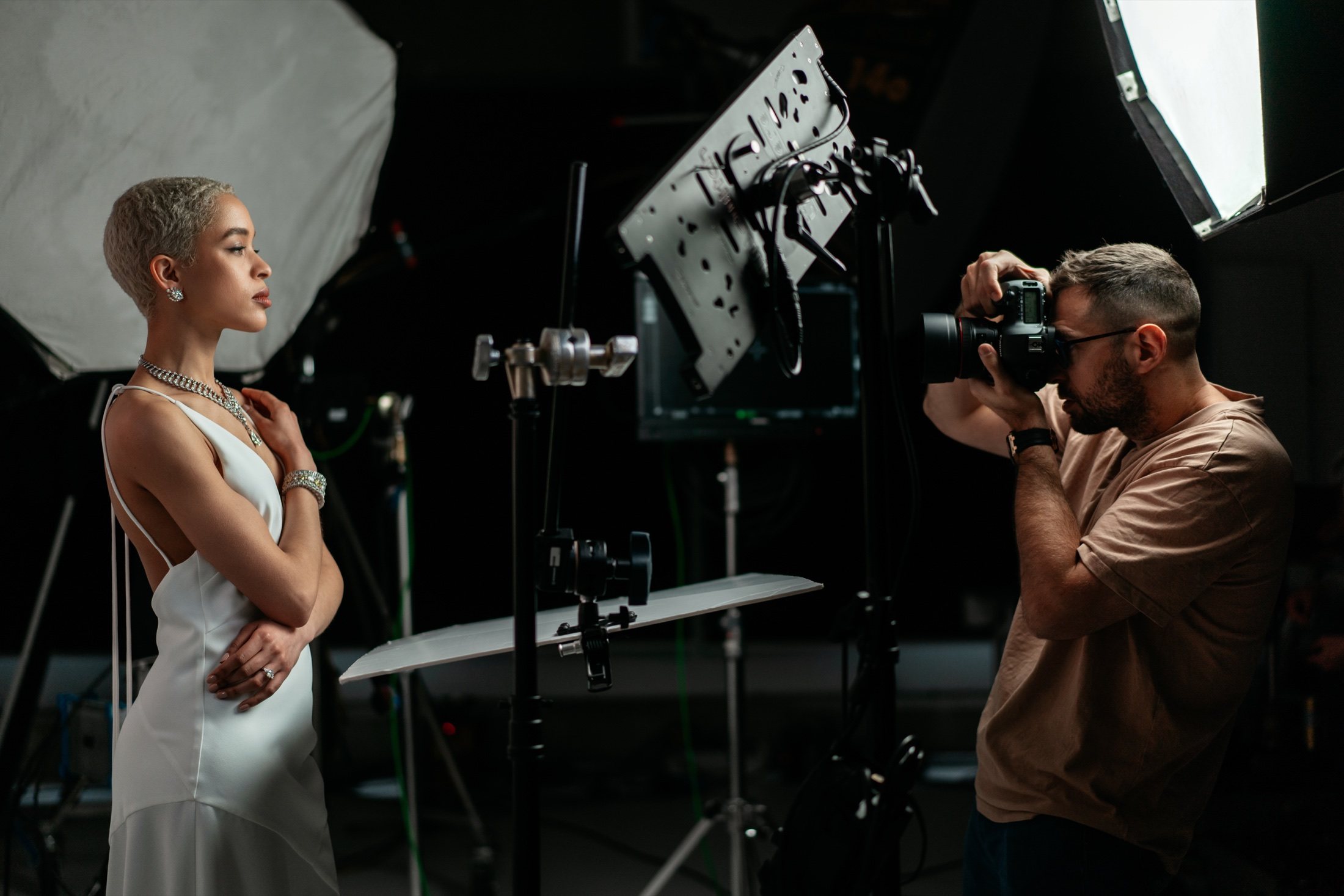 Photographer shooting the model on set
