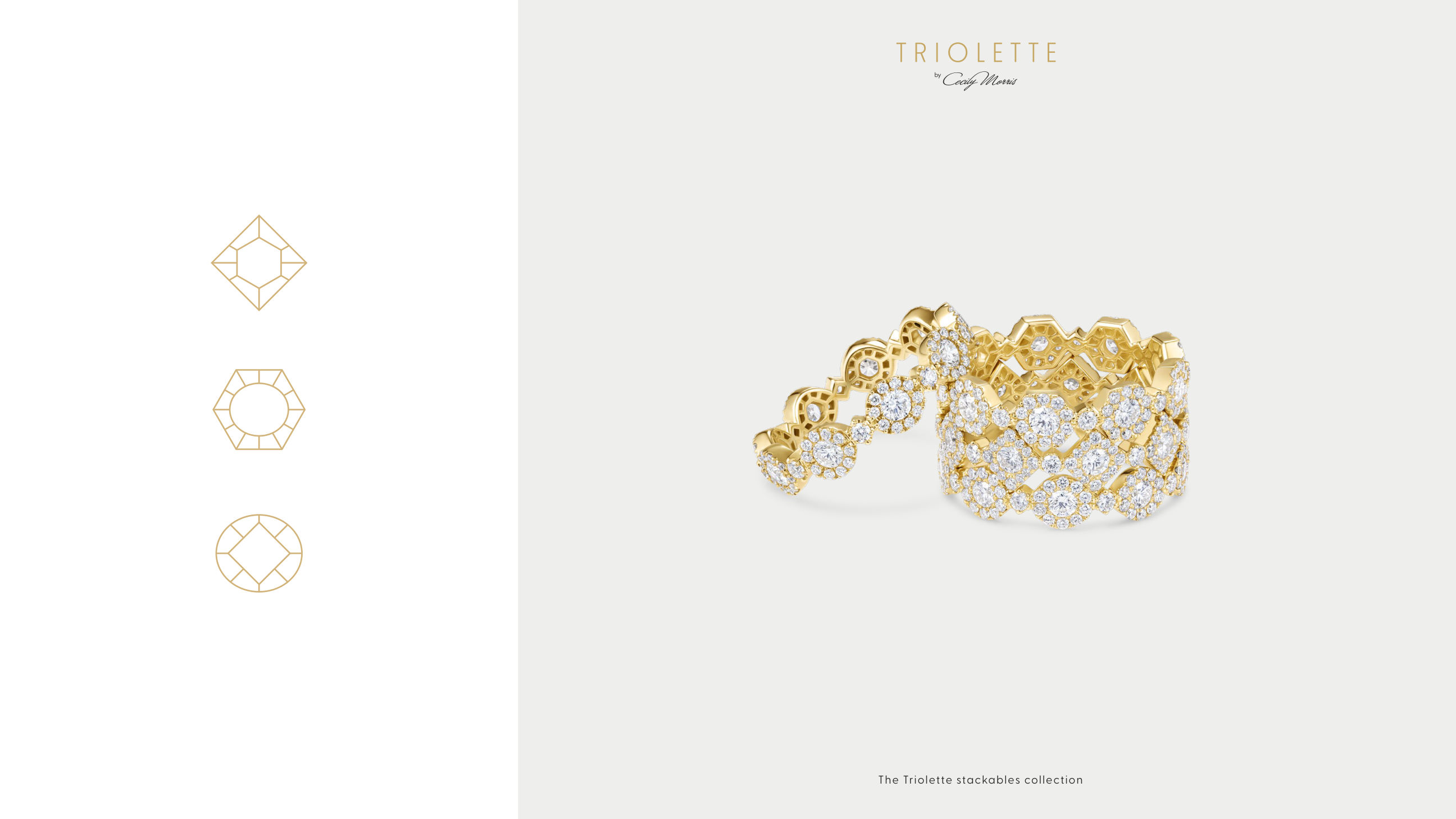 Triolette motif geometry set alongside the stackable ring
