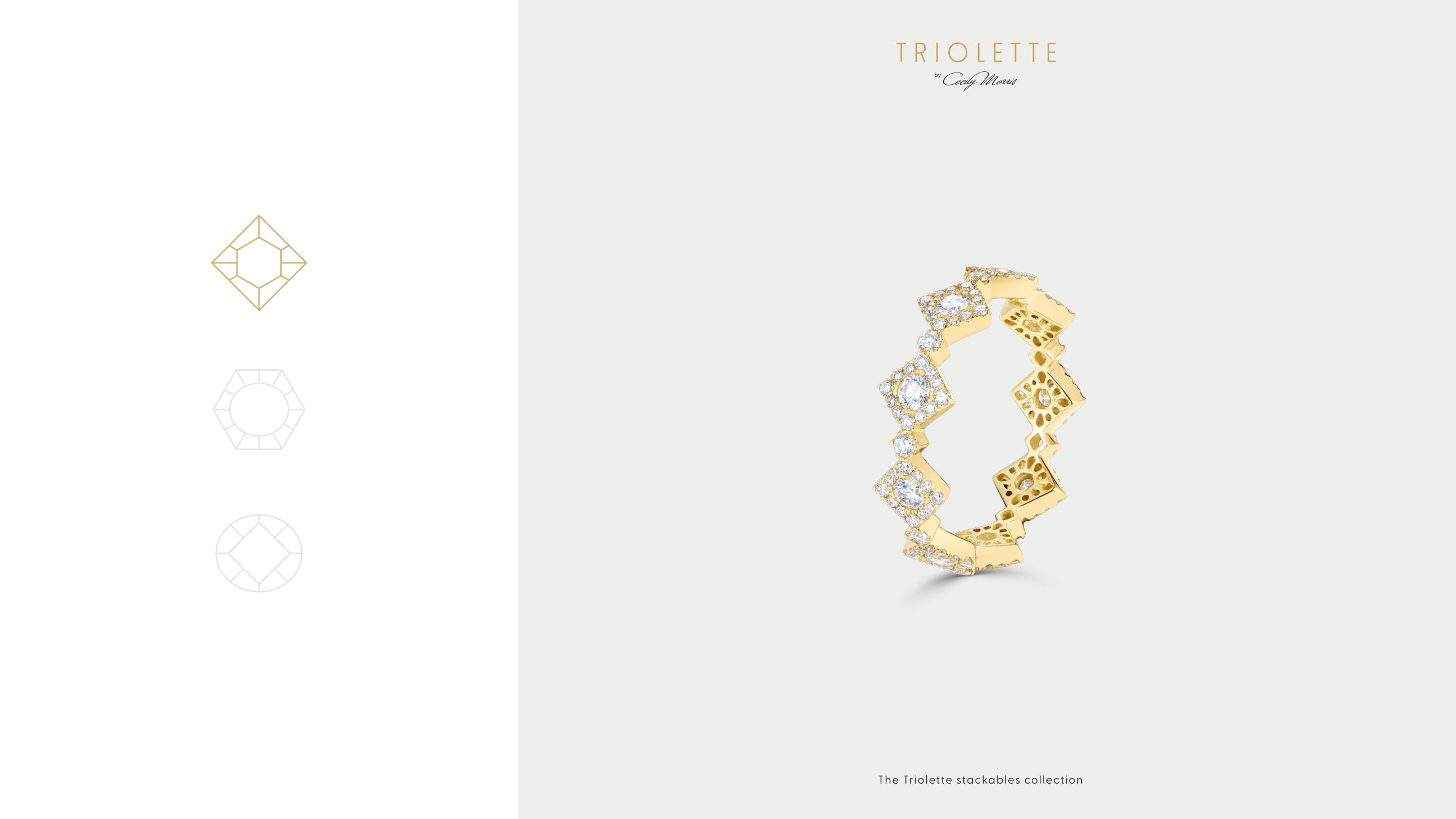 Triolette motif geometry with the yellow gold and diamond band