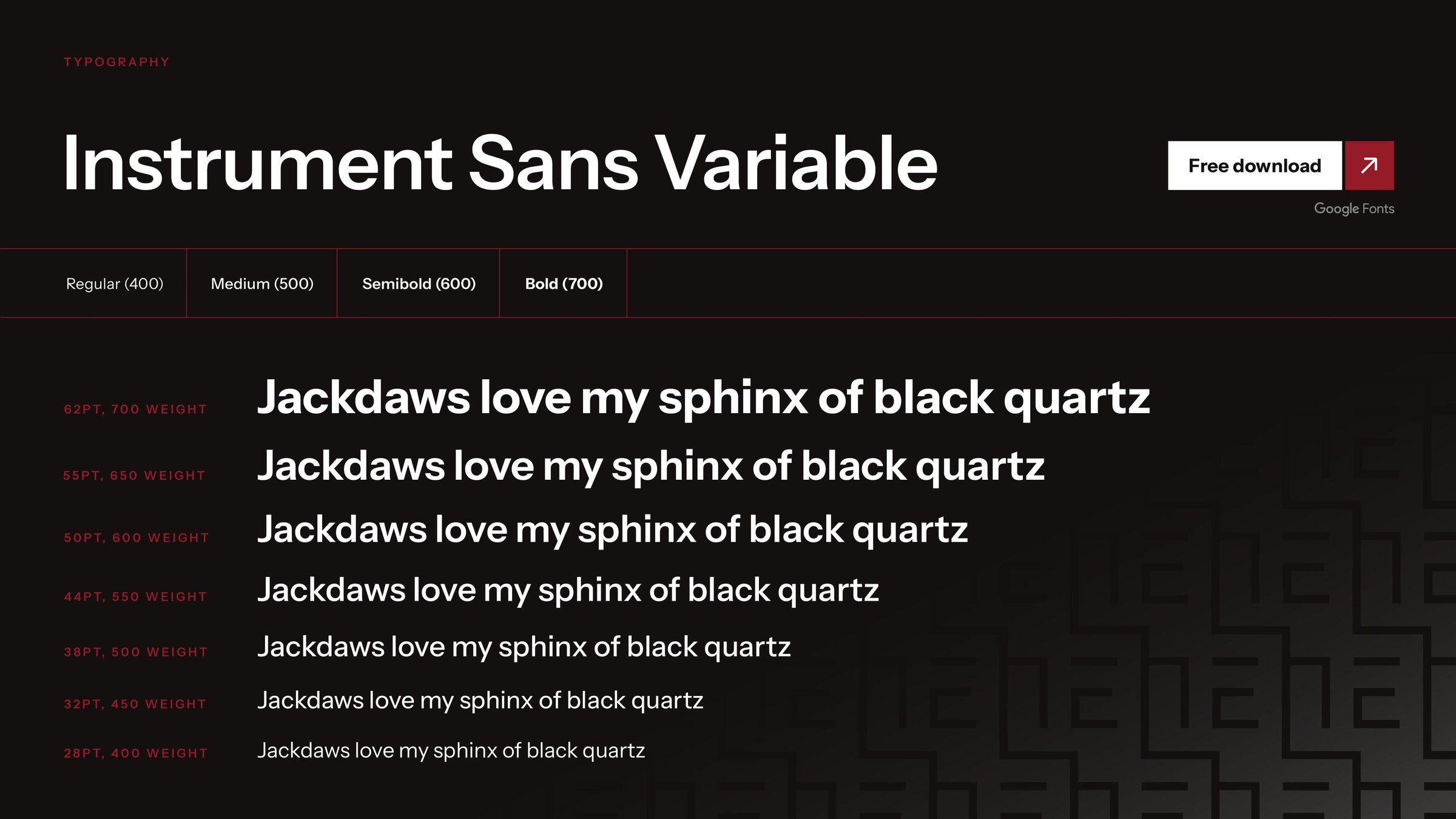 Typography, Instrument Sans Variable specimen