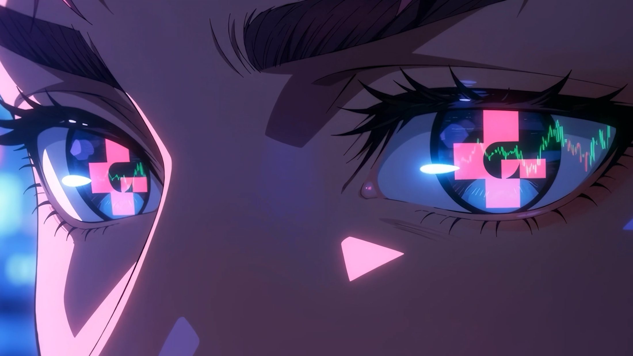 Close-up of the trader's eye reflecting the Genius mark