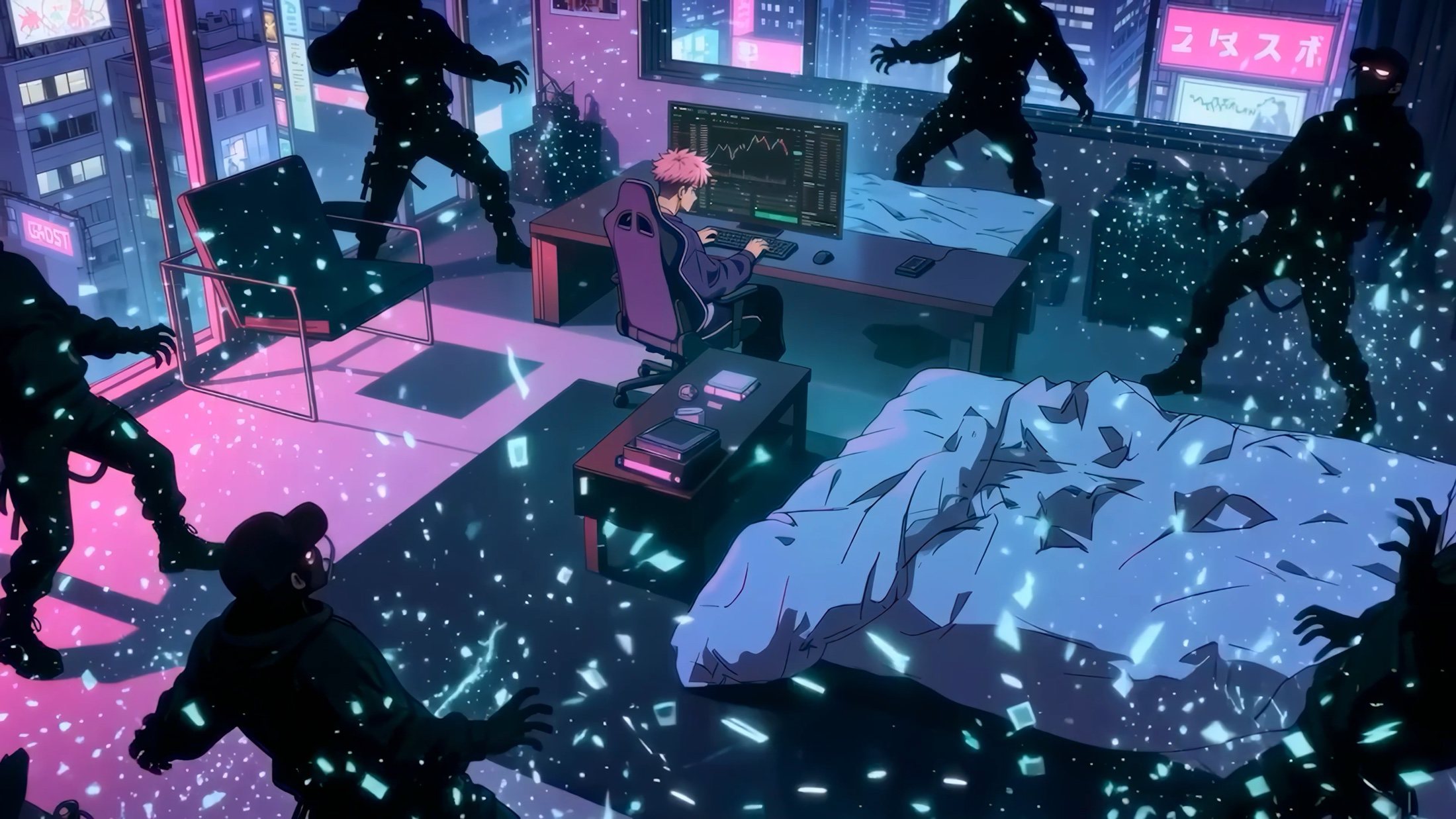 The figures scattered, the room dissolving