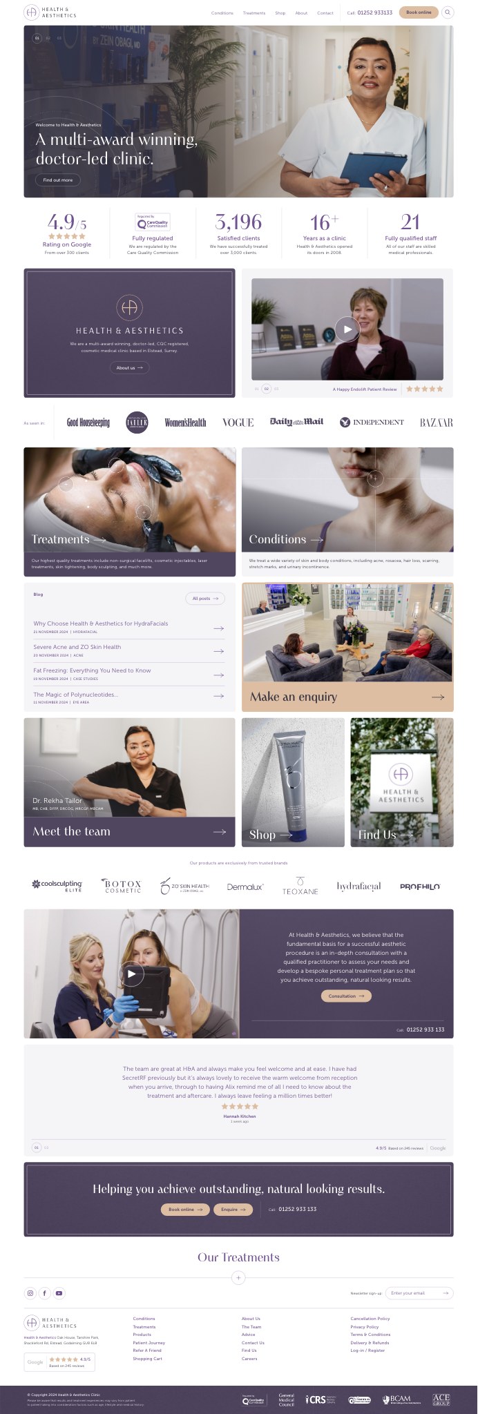 The full Health & Aesthetics homepage design