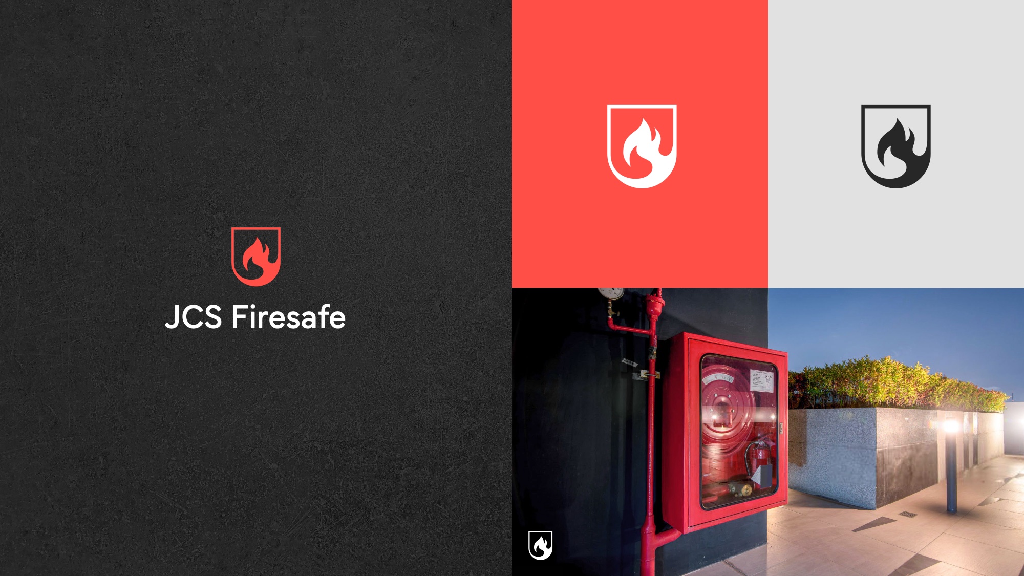 Mark variants: red, mono and reversed, with applications