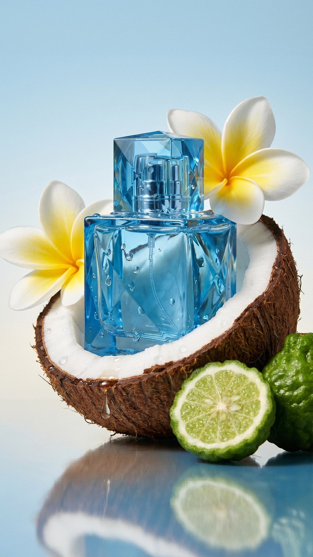 Blue fragrance with coconut, bergamot and plumeria