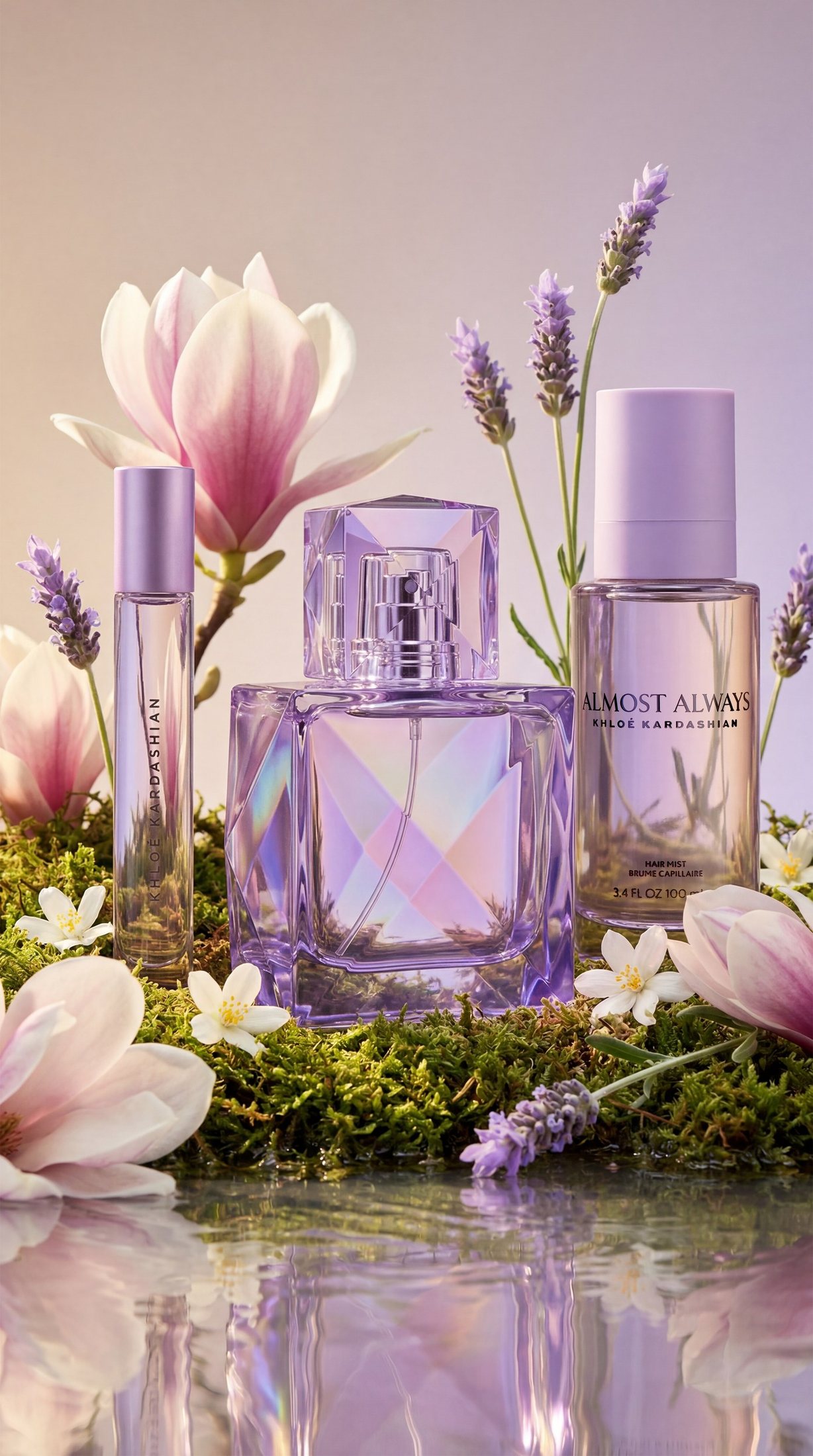 The Almost Always line-up: rollerball, eau de parfum and hair mist among magnolia and lavender