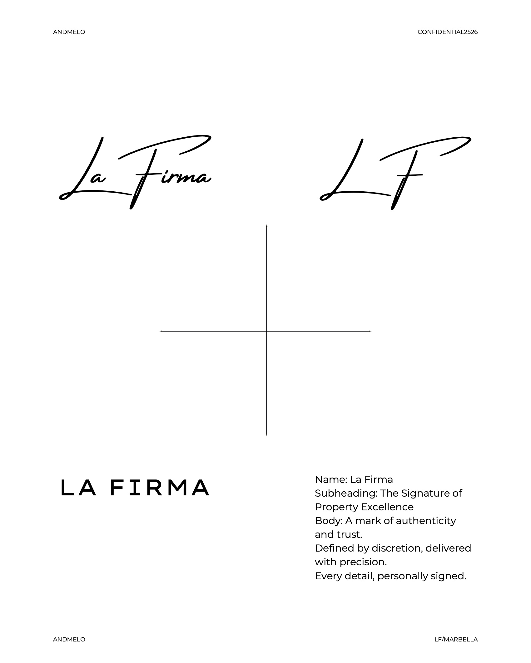 La Firma identity: the signature, the LF monogram and the wordmark