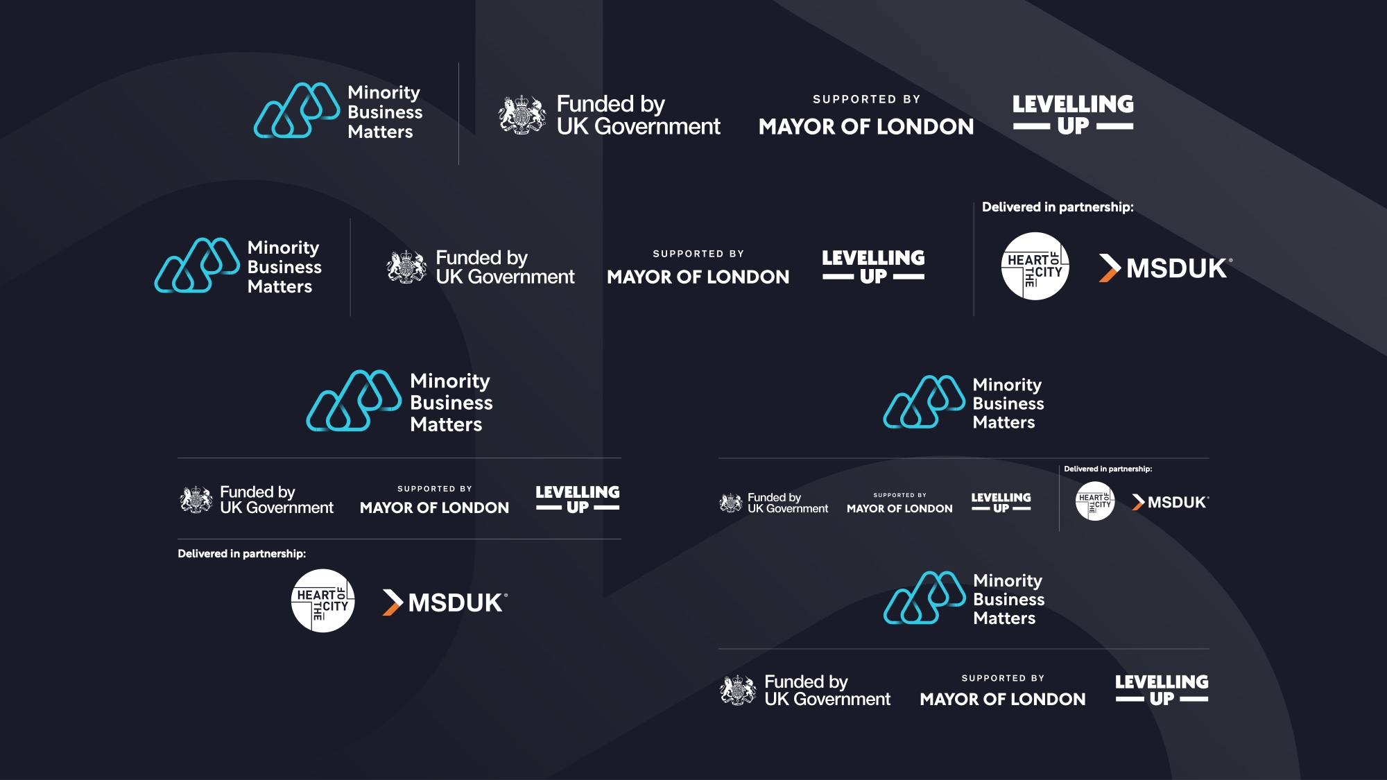 Partner lockups with UK Government, Mayor of London, Levelling Up and MSDUK