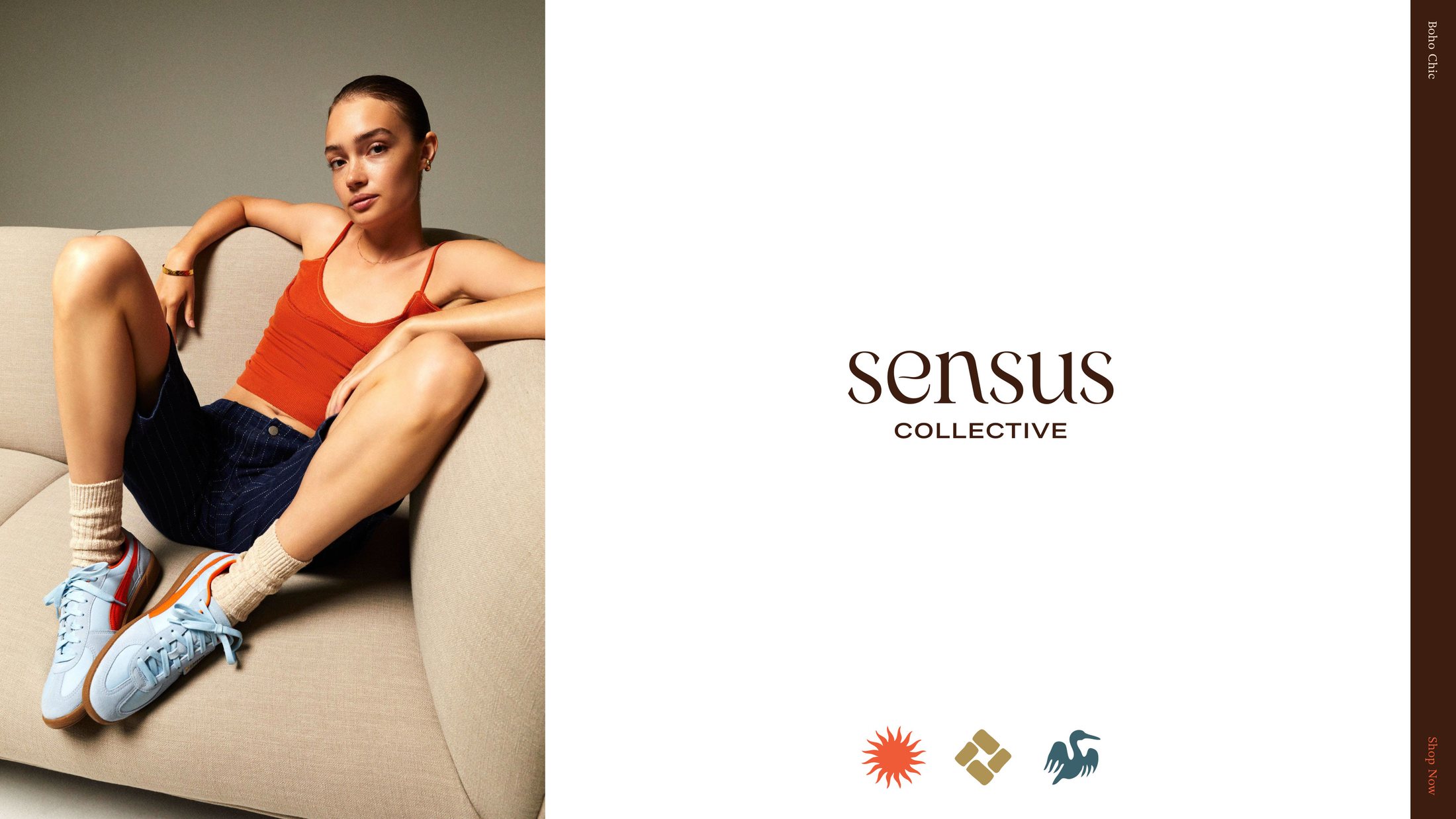 Editorial portrait alongside the wordmark