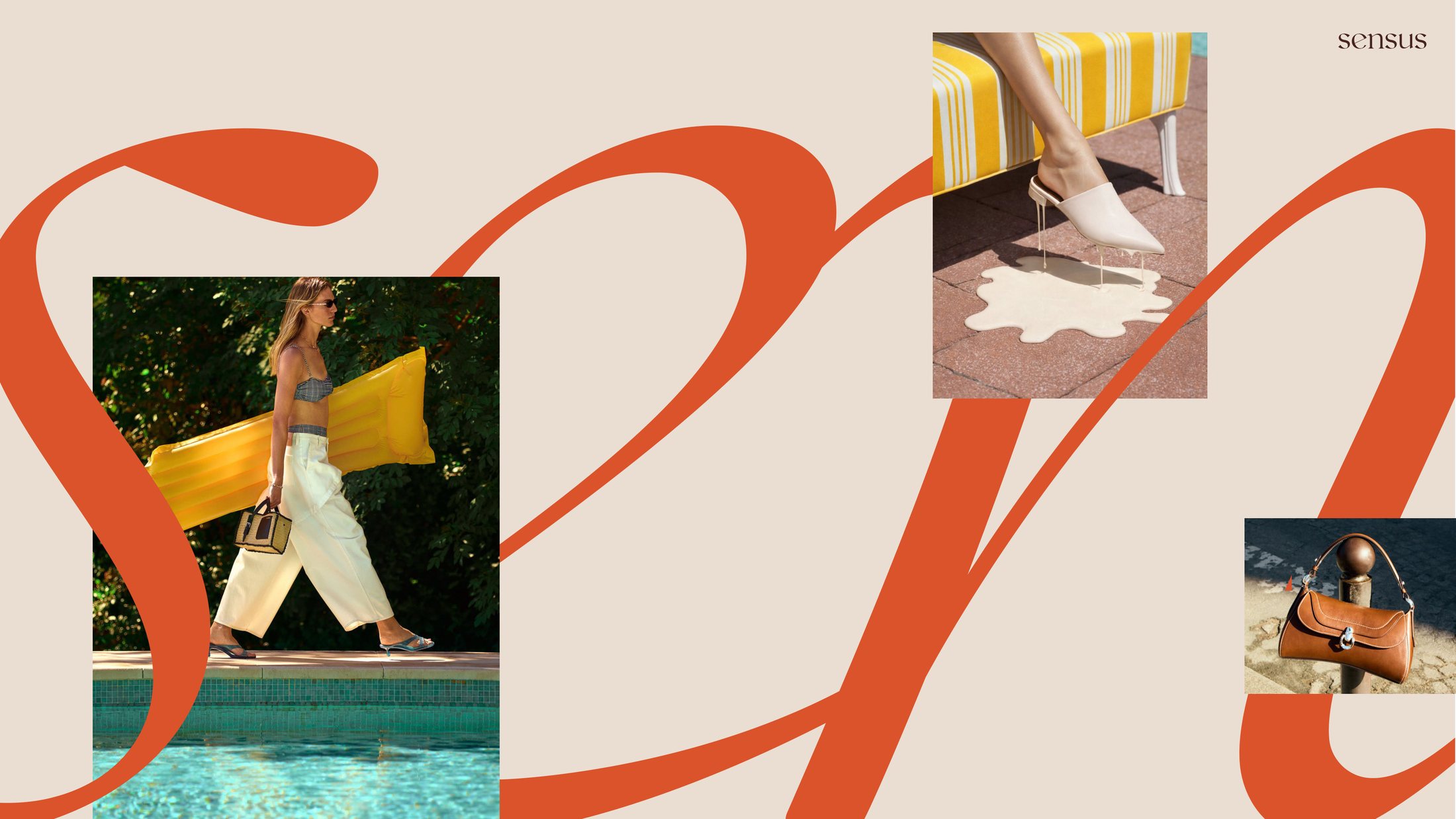 Oversized script treatment of the wordmark with lifestyle photography