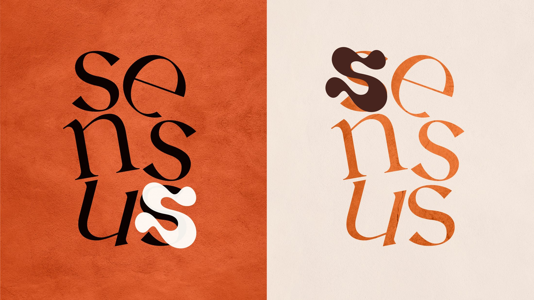 Typographic exploration of the wordmark in burnt orange and cream