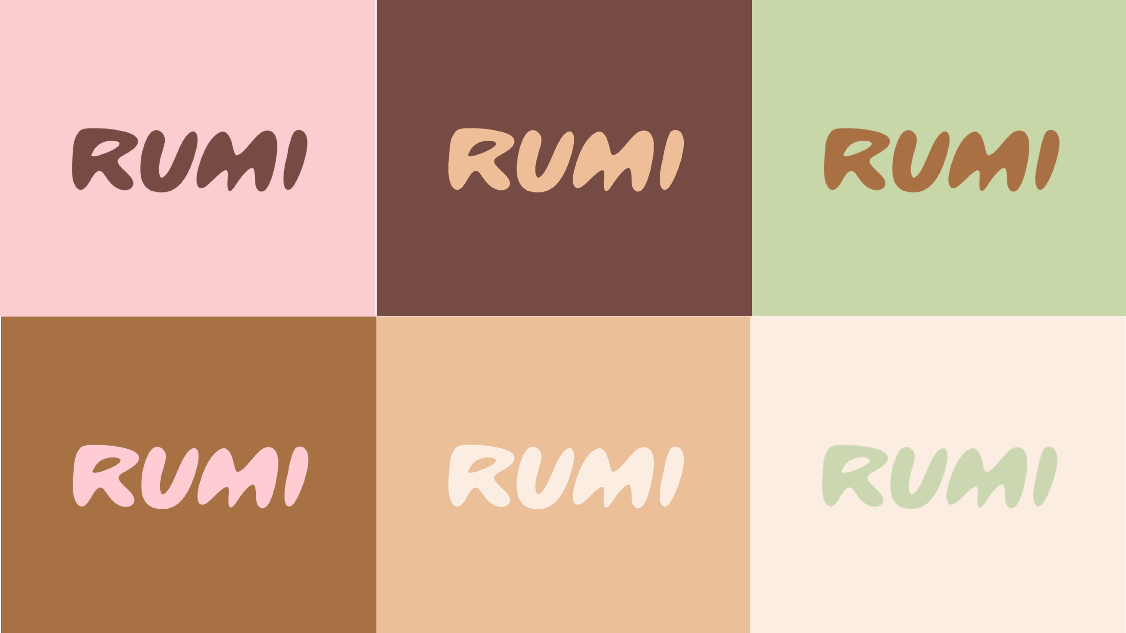 RUMI logo colourways across six ground colours