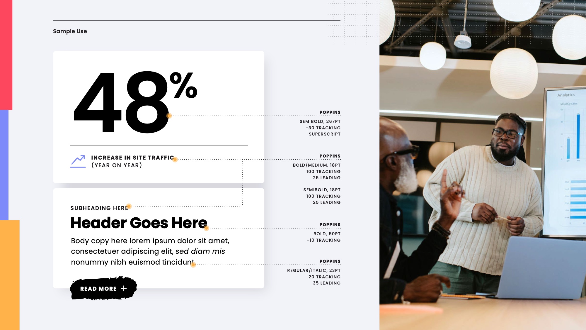 Report and case study layouts with large statistics