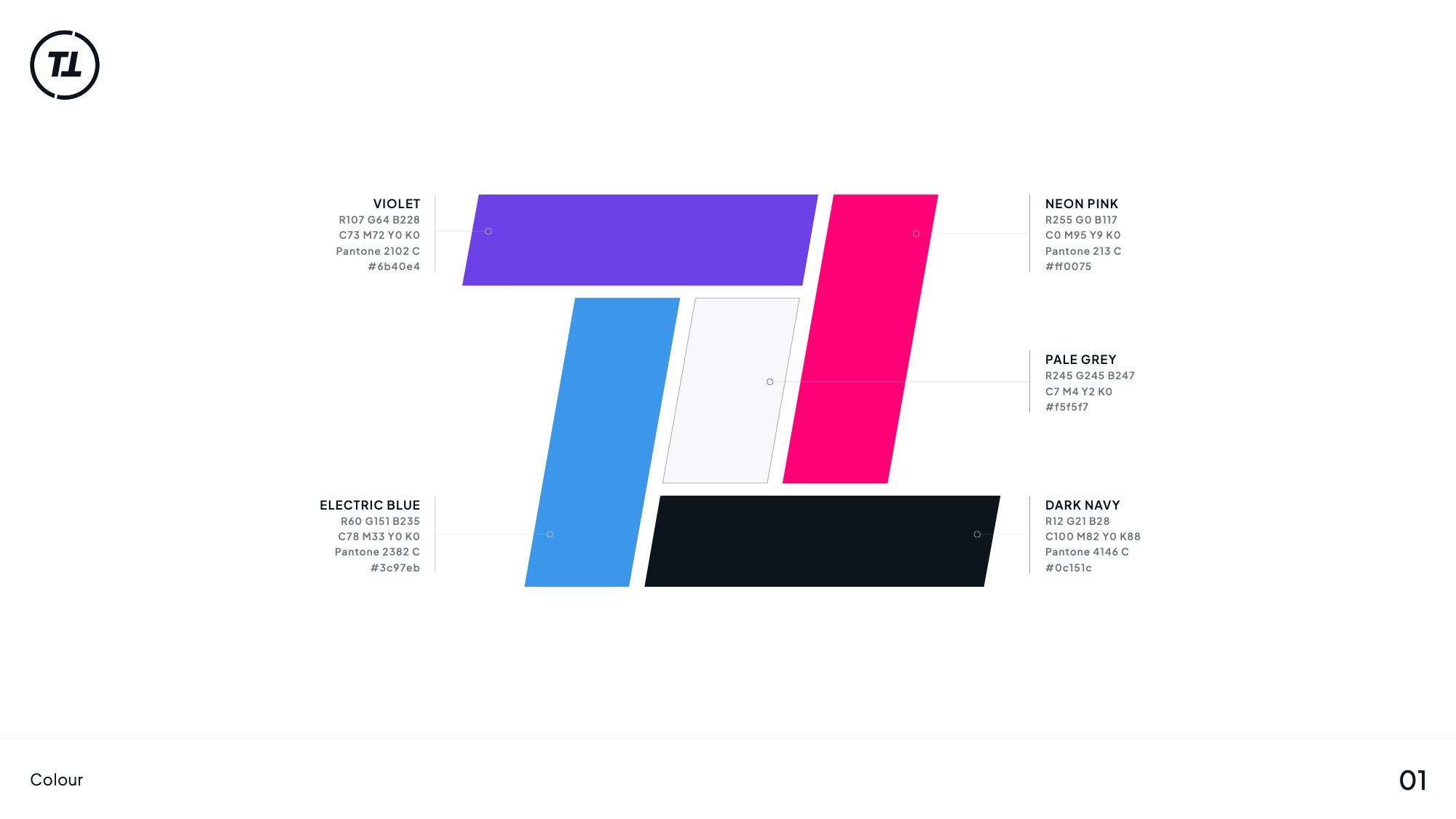 Colour system: electric blue, neon pink and dark navy