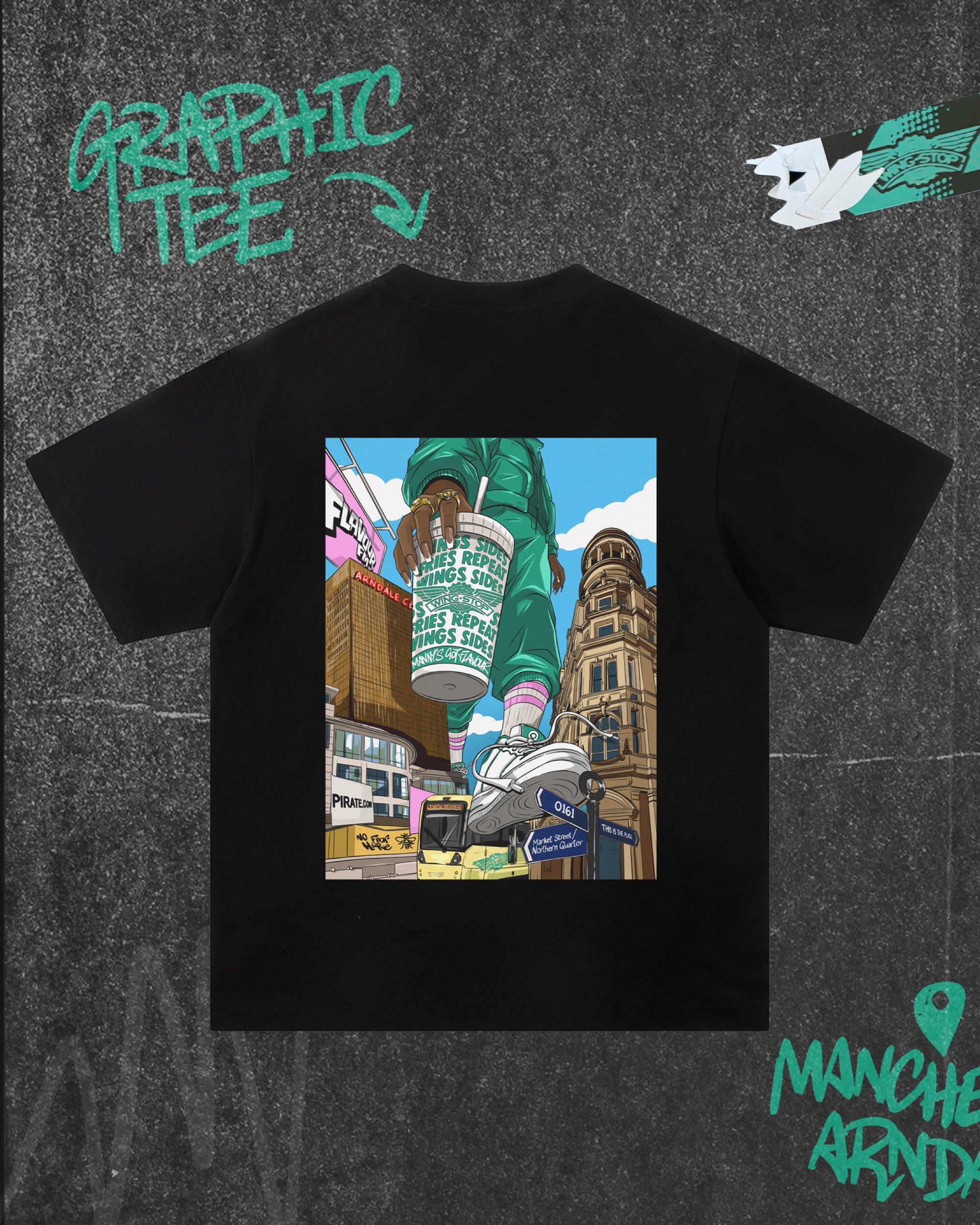 Graphic tee, full illustration printed across the back